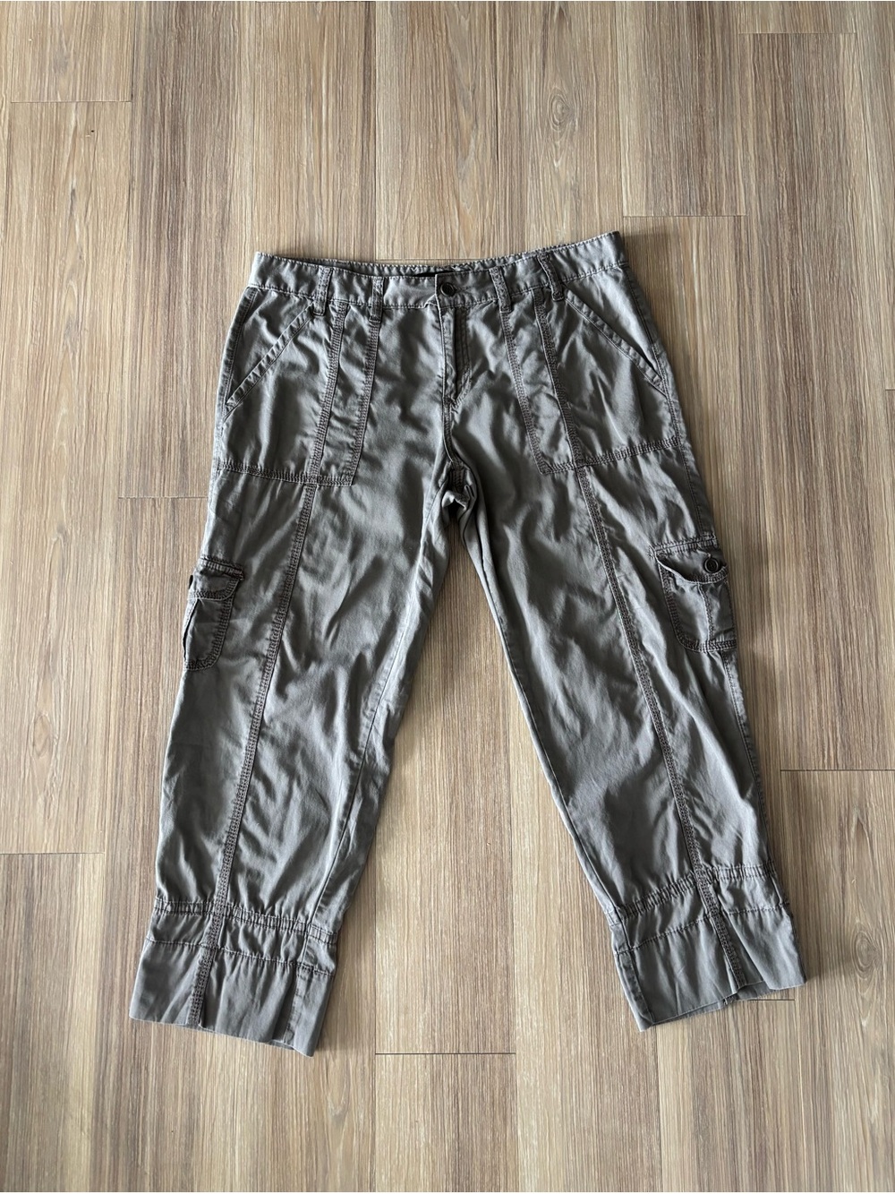 Y2K Calvin Klein Cargo Pants Taupe Brown Crop Cotton Womens 14 Utility Outdoor